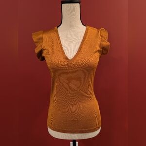 H&M Ruffled Sleeve V-Neck Top - Amber